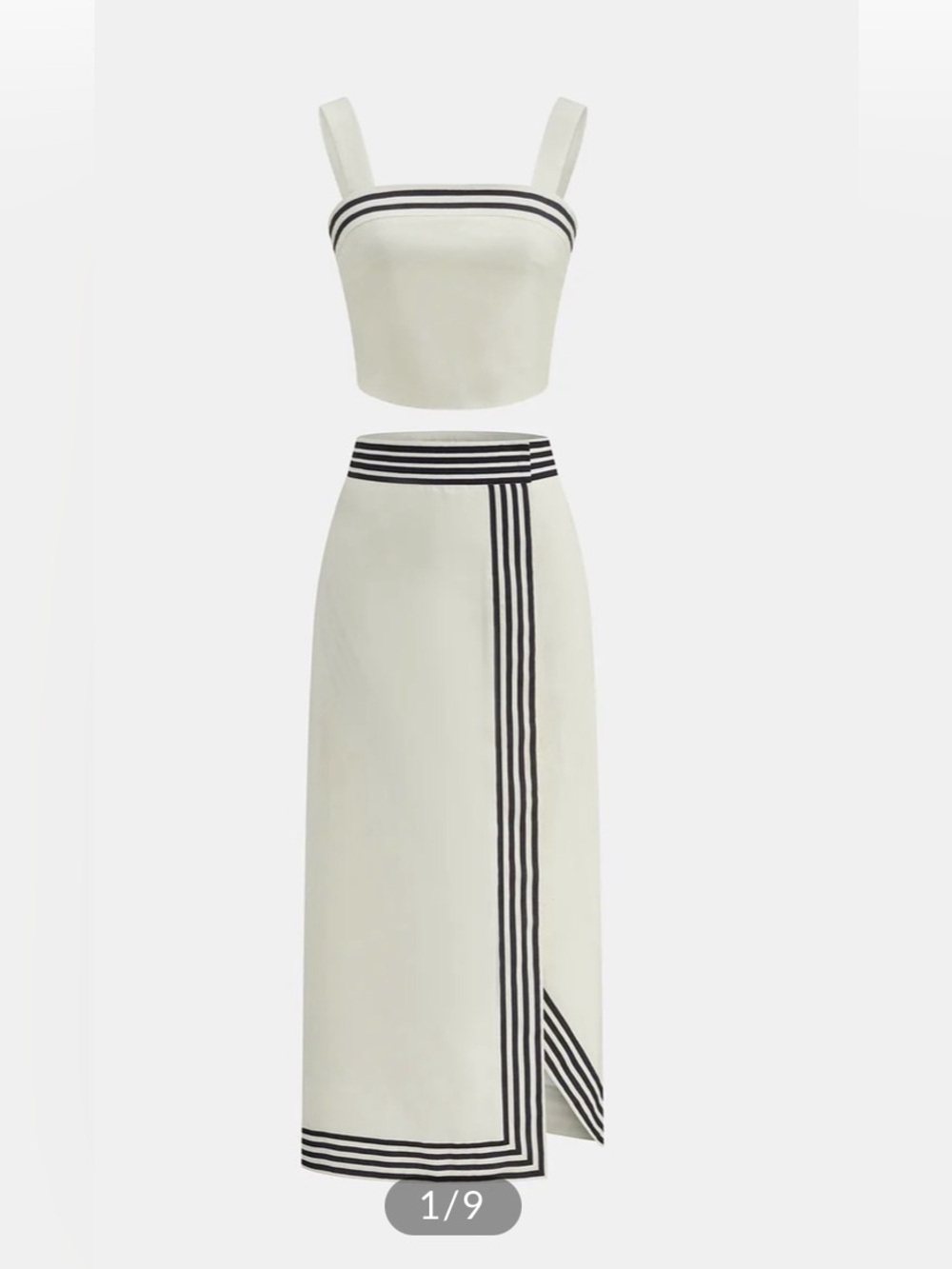 Commense Striped Strappy Top & Midi Skirt Set